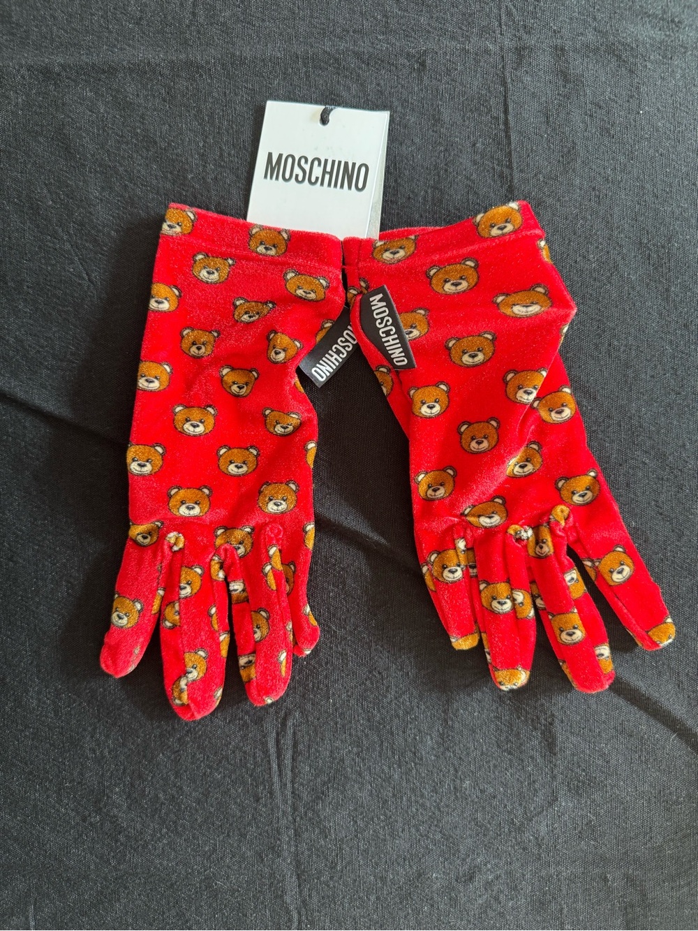 Moschino Red Teddy Bear All-Over Print Gloves